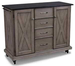 Farmhouse Kitchen Island with Weathered Wood, Black Granite Countertop and Locking Caster Wheels