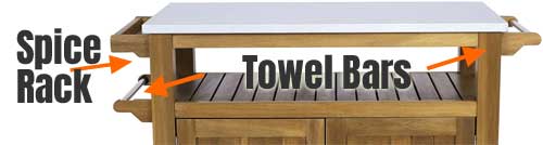Built-in Spice Rack and Towel Bars on Mobile Cooking Cart