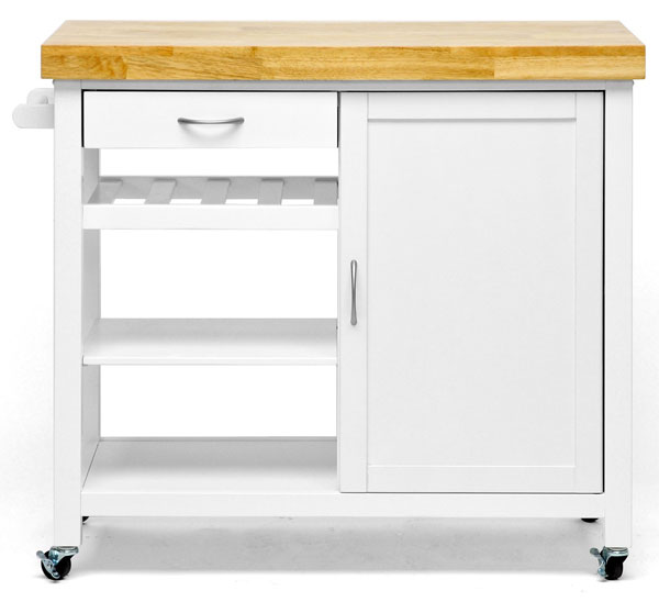 White Butcher Block Island on Wheels