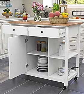 ChooChoo Wood Top Kitchen Cart with Cabinet, Shelves and Drawers