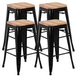 4 Rustic Farmhouse Counter-Height Bar Stools with Black Metal Legs to Match Mobile Kitchen Islands