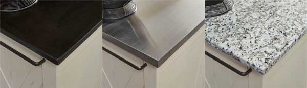 Countertop Styles: Black Granite, natural Wood, Stainless Steel and Salt and Pepper Granite