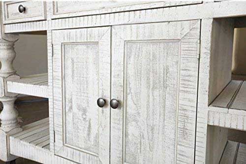 Distressed White Paint Finish in Vintage Kitchen Island Cabinet
