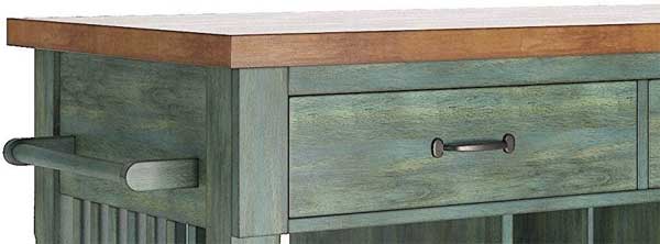 Distressed Finish on Green Vintage Style Rolling Kitchen Cart