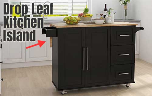 Drop Leaf Kitchen Island Table with Storage Drawers and Cabinet