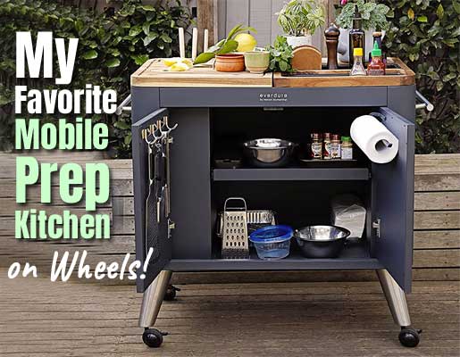 Everdure Mobile Prep Kitchen on Wheels with Cutting Board Top and Storage Cabinet