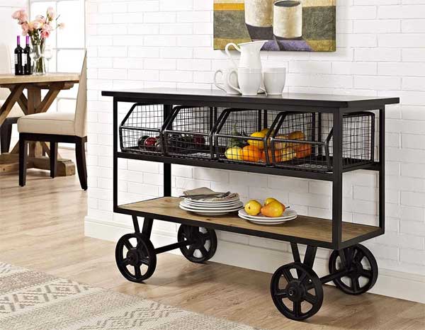 Industrial Farmhouse Kitchen Cart on Large Casters