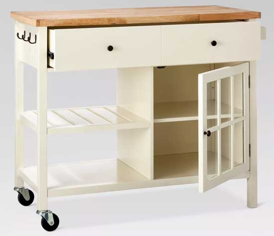 Farmhouse Style Kitchen Cart with Wheels and Storage