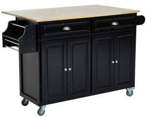 HomCom Rolling Kitchen Island with Flip-Up Table