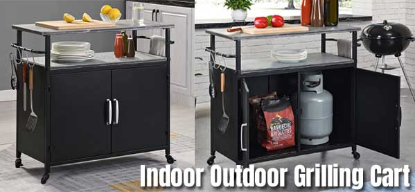 Metal Indoor Outdoor Grilling Cart on Wheels