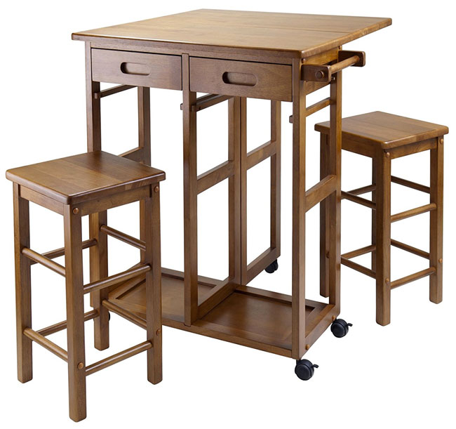 Teak Winsome Kitchen Island Cart with Stools