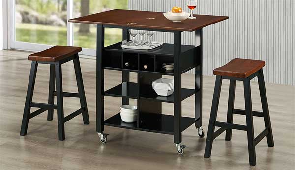 Black Kitchen Island with 2 Stools