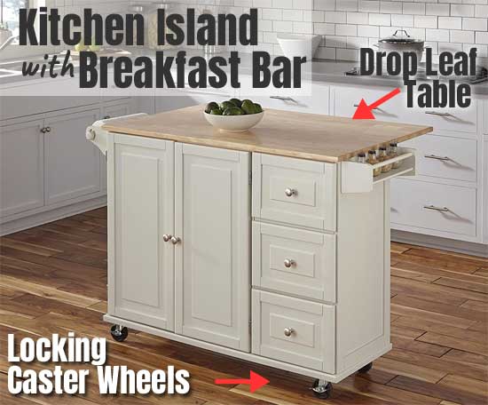Rolling itchen Island with Drop Leaf Breakfast Bar