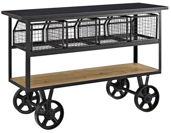 Industrial Metal and Wood Kitchen Serving Cart on Casters