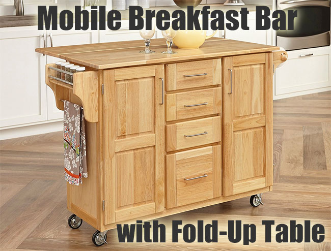 Mobile Breakfast Bar with Fold-Up Table