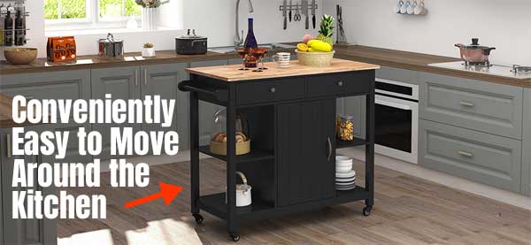 Mobile Kitchen Cart is Easy to Move Around the Room