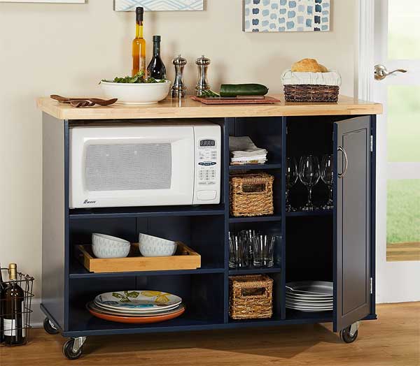 Mobile Microwave Cart with Shelves and Cabinets