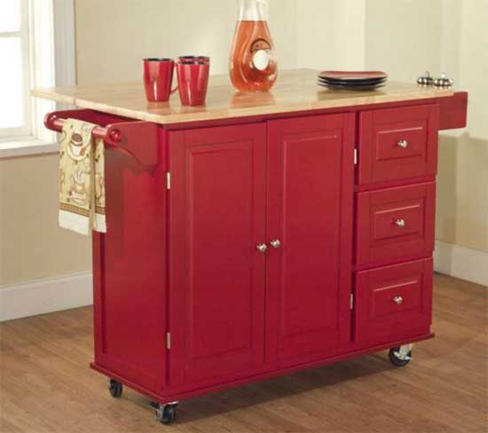 Red Kitchen Island Cart on Wheels