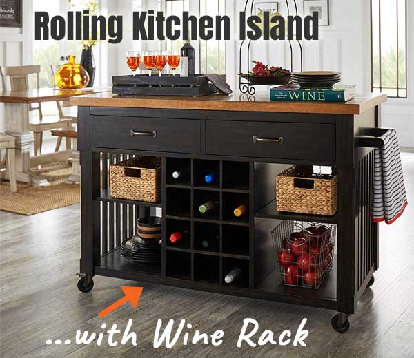 Rolling Kitchen Island with Wine Rack