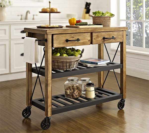 Crosley Furniture Roots Rack Kitchen Cart with Metal Racks and Casters