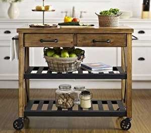 Industrial-Style Rustic Kitchen Cart made of natural pine wood and powder coated steel