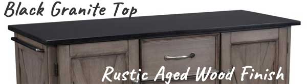 Rustic Farmhouse Wood Look Cabinetry and Black Granite Countertop