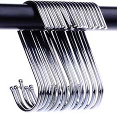 Stainless Steel S-Hooks for Hanging Spatulas, Tongs, Scrapers, Mits and Brushes from Grill Cart