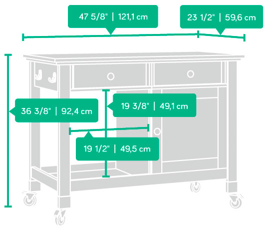 Dimensions of the Sauder Mobile Kitchen Island