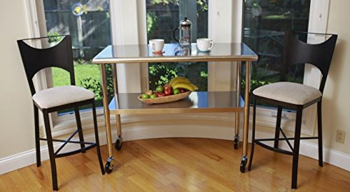 Stainless Steel Table on Wheels in Kitchen Nook