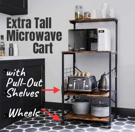 Tall Microwave Cart with Pull-Out Shelves, Wheels