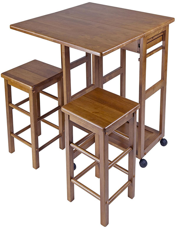 Teak Kitchen Island Cart with Stools