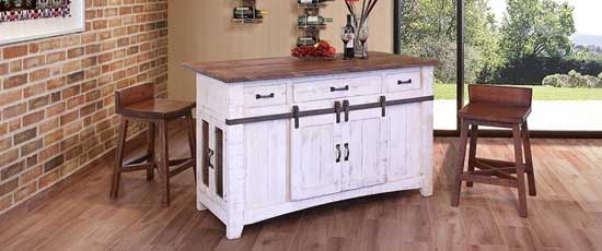 White Weathered Barn Door Rustic Kitchen Island Without Wheels