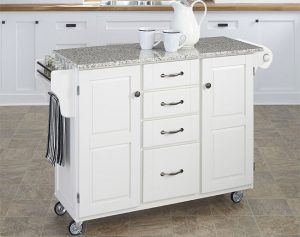 Rolling White Kitchen Island with Granite Top