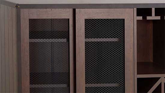 Wire Mesh Sliding Doors on Mobile Buffet Cabinet on Caster Wheels