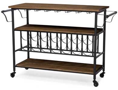 Wood and Metal Wine Cart on Casters